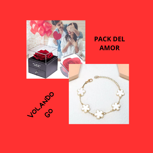 PACK Caja de joyería de rosa eterna+PULSERA TREBOL...